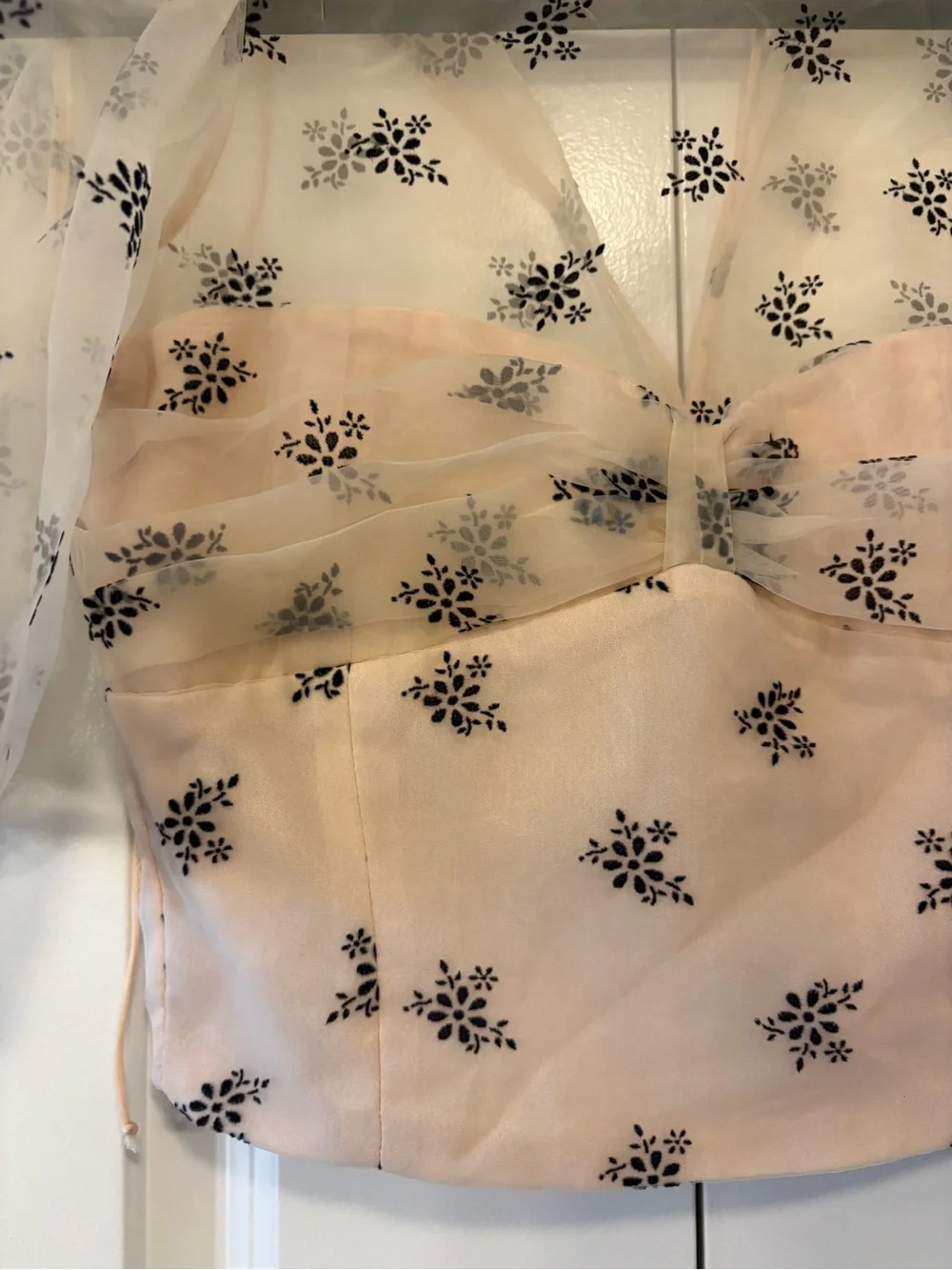 Zara Puff Sleeved Corset Top Size XS Beige Floral Crop Organza